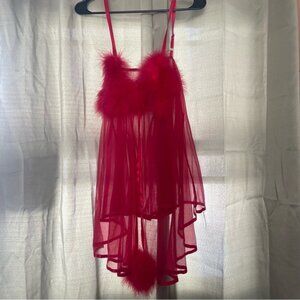 Inner most vintage Red Sheer Valentines feather Babydoll lingerie size large